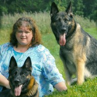 Brenda and her two German Shepherds, Ariel and Garnet